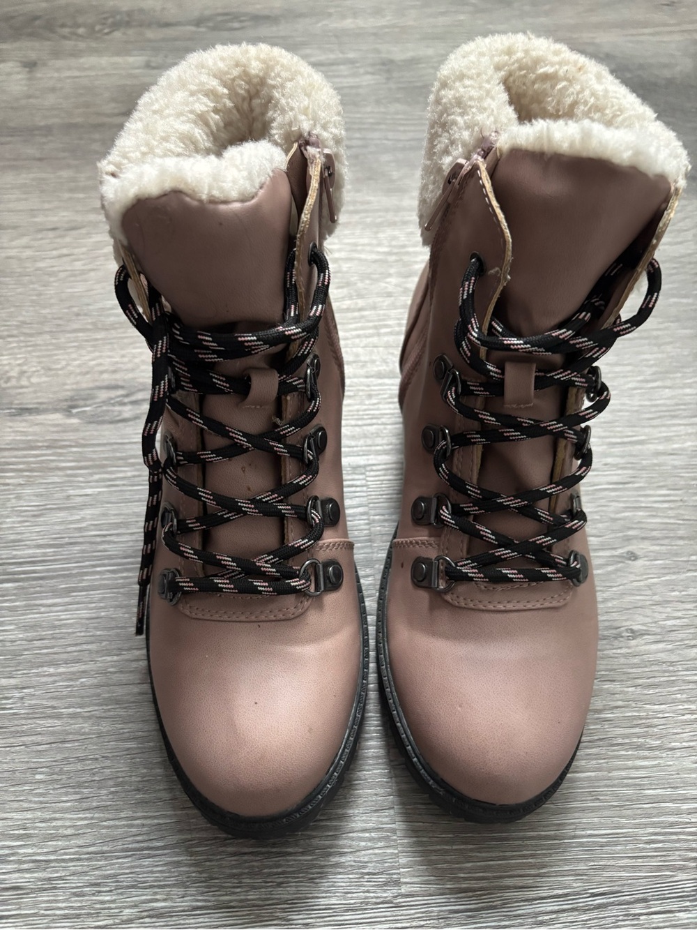 Steve Madden Mauve Lace-Up Faux Shearling Winter Boots